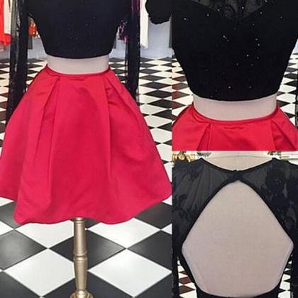 Black Lace Red Skirt Homecoming Dresses ,two..