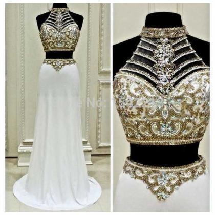 Two Pieces Prom Dress,chiffon Prom Dresses,white..