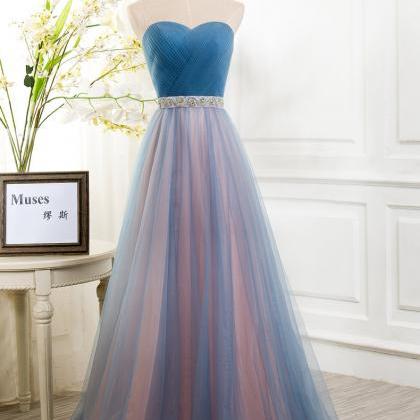 Sweetheart Bridesmaid Dresses, Blue Peach Tulle..