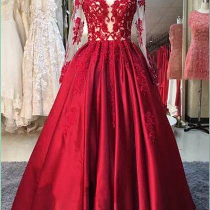 Red Prom Dress,ball Gown Prom Dresses, Long Sleeve..