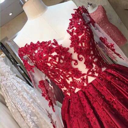 Red Prom Dress,ball Gown Prom Dresses, Long Sleeve..
