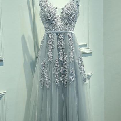 Gray Prom Dresses, Chiffon Prom Dress, Long Prom..