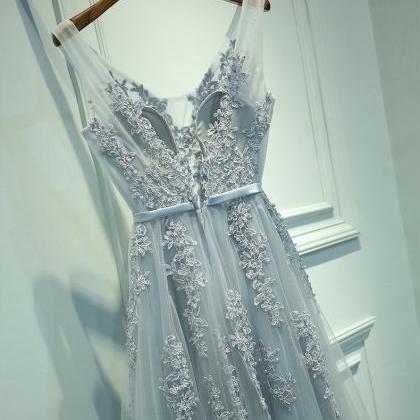 Gray Prom Dresses, Chiffon Prom Dress, Long Prom..