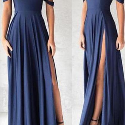 Navy Blue Prom Dress,Off The Should..
