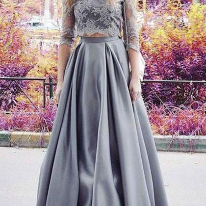 Lace Prom Dress, Two Pieces Prom Dr..