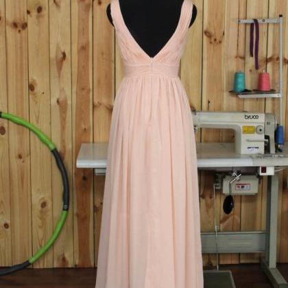 Deep V-neck Prom Dresses,pearl Pink Bridesmaid..
