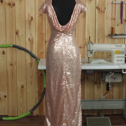 Rose Gold Prom Dresses, Cap Sleeve Luxury Prom..