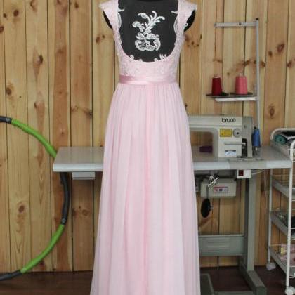 Pale Pink Bridesmaid Dress, Lace Chiffon Prom..