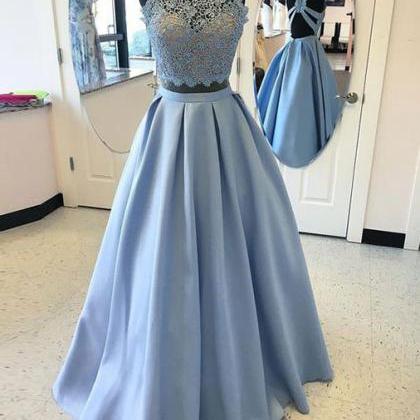 Blue Prom Dresses,two Pieces Prom Dresses, Lace..