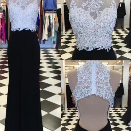 Black And White Prom Dress,backless Prom..
