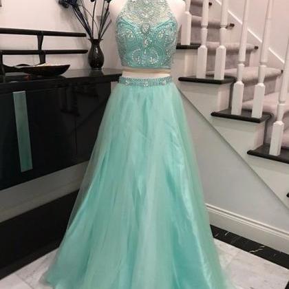 Backless Prom Dresses,beaded Prom Dress,two Pieces..