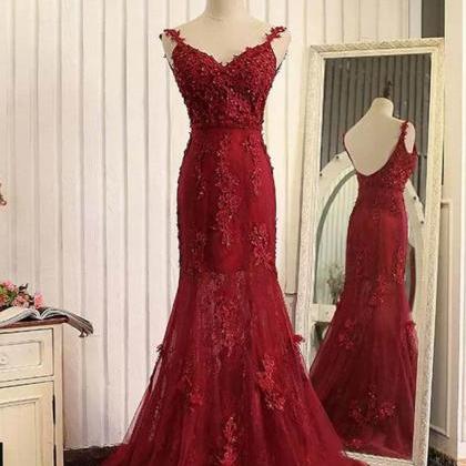 Red Prom Dresses,organza Lace Prom..