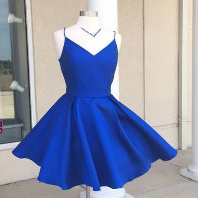 Royal Blue Homecoming Dresses,Spaghetti Straps Homecoming Dress,Short Prom Dress,Royal Blue Prom Dress,Cute Homecoming Dress with Ribbon,Simple Homecoming Dress
