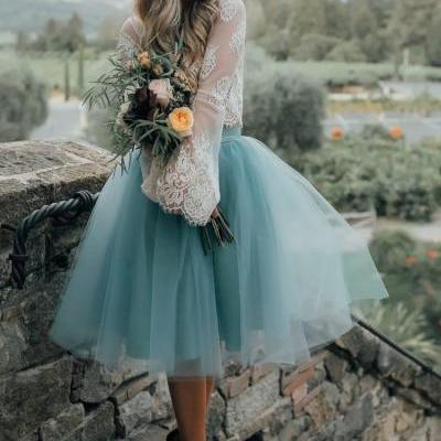 Fashion Homecoming Dresses,Two Piece Homecoming Dresses,Long Sleeves Homecoming Dress,White Lace Prom Dresses,A Line Homecoming Dress,Princess Homecoming Dress,Tulle Homecoming Dress