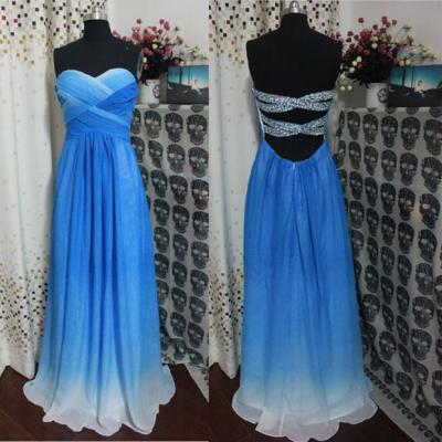 A-line Sweetheart Royal Blue Ombre Prom Dress,Open Back Gradient Long Prom Dresses,Chiffon Cheap Ombre Evening Dress,Ombre Bridesmaid Dresses,Backless Wedding Party Dress