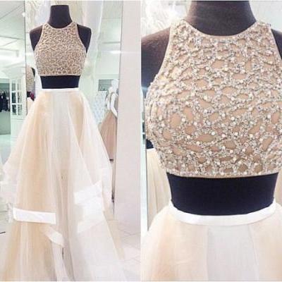 New Arrival High Neck Crystal Diamond Removable Detachable Skirt Two Pieces Long Prom Dress,Mid Section Pink Evening Prom Gown,Sexy High Low Prom Dresses