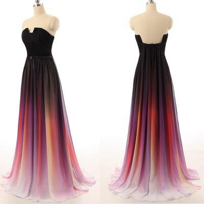 Ombre Strapless Straight-Across Floor Length Chiffon Formal Dress, Prom Dress