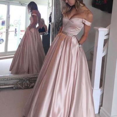 Pearl Pink Prom Dress 2017, Off the Shoulder Prom Dress, Ball Gown Prom Dress, A-line Prom Gown, Princess Party Dress, Senior Prom Dress, Long Evening Dress With Pocket