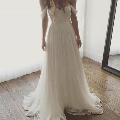 Ivory Wedding Dresses, Chiffon Wedding Dress, Long Prom Dress, Off The Shoulder Wedding Gown, Simple Wedding Dresses,Long Formal Gown,Wedding Dress