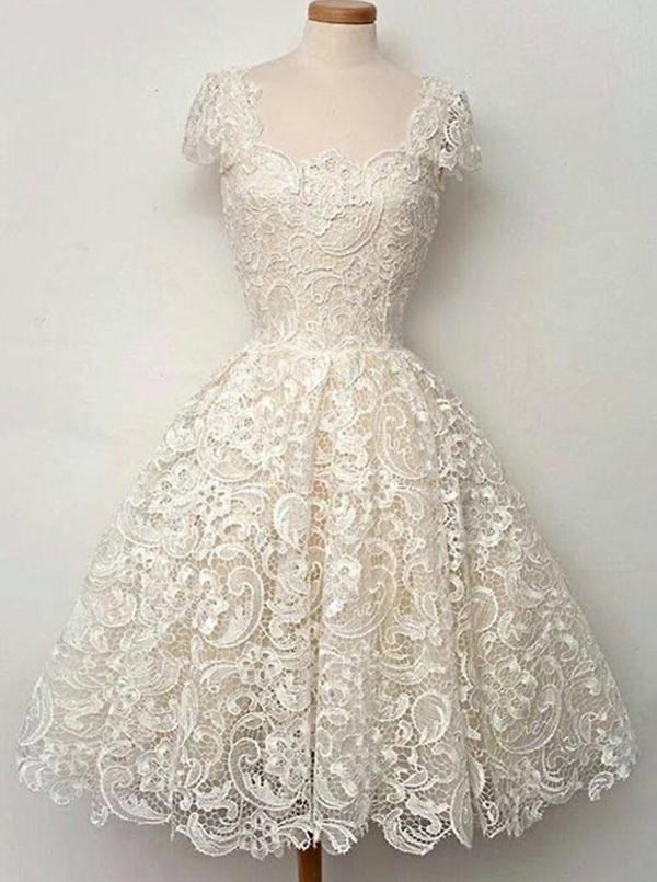 Vintage Homecoming Dresses,a-line Homecoming Dresses,cap Sleeves Homecoming Dresses,lace Homecoming Dress,ivory Homecoming Dresses,short