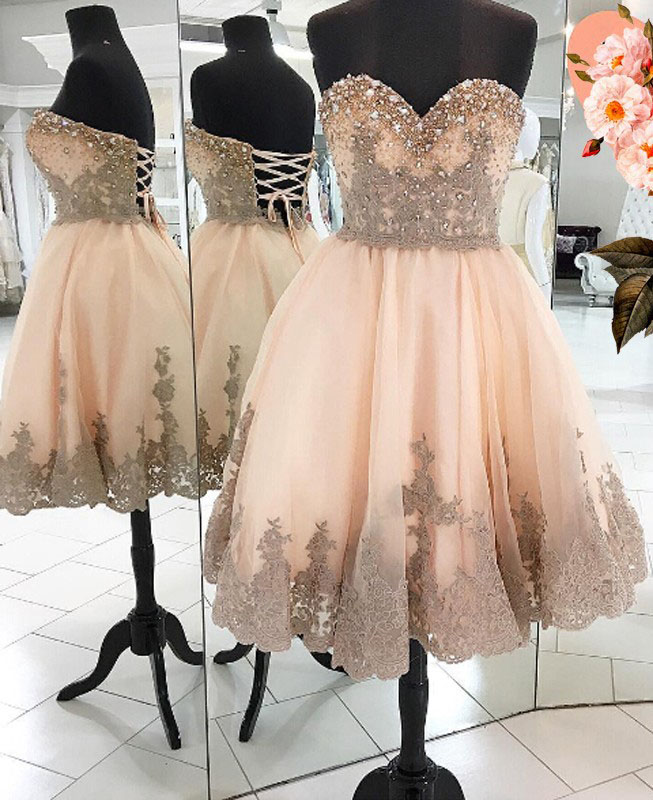 Peach Homecoming Dress With Appliques, Beading Homecoming Dresses,sweetheart Homecoming Dress,short Homecoming Dress,cute Homecoming
