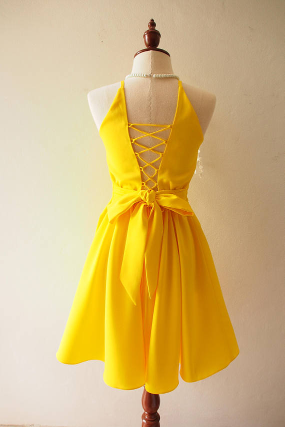 Cute Homecoming Dress,round Neck Homecoming Dress,short Prom Dresses,yellow Homecoming Dresses,cute Homecoming Gown,a Line Homecoming