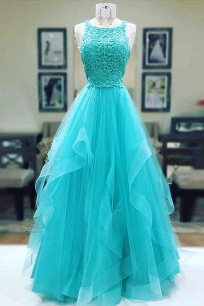Elegant Prom Dress,charming Prom Dresses,sleeveless Evening Dress,blue Homecoming Dress,tulle Prom Gown,lace Prom Dresses,long Evening Dresses