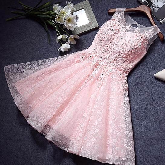 Pink Homecoming Dresses,lace Homecoming Dress,a Line Homecoming Dresses,short Homecoming Dress,appliqued Homecoming Dresses,graduation Dresses