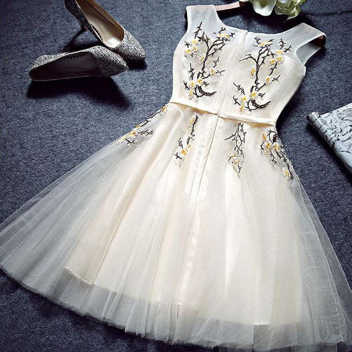 Ivory Homecoming Dresses,appliqued Homecoming Dress,a Line Homecoming Dresses,tulle Prom Dress,cute Homecoming Dresses,graduation Dresses