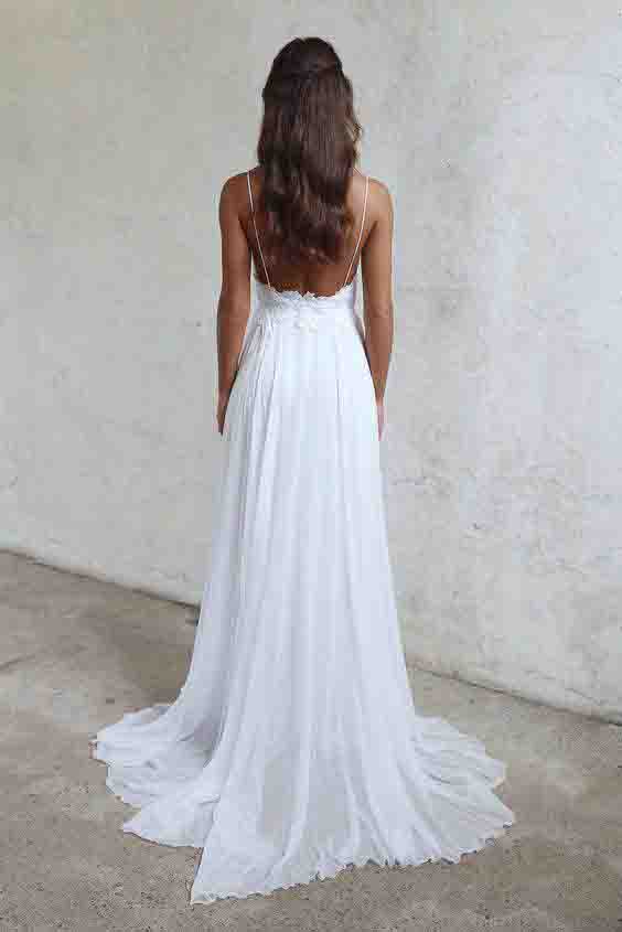 chiffon spaghetti strap wedding dress