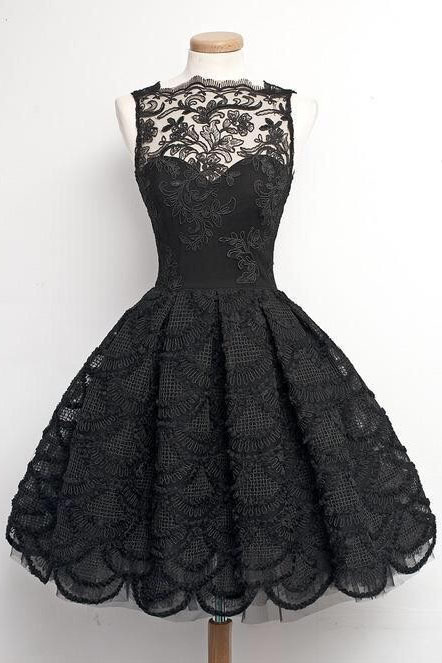 A-line Homecoming Dresses,scalloped-edge Prom Dresses,sleeveless Homecoming Dress,vintage Homecoming Dresses,black Homecoming Dress,lace