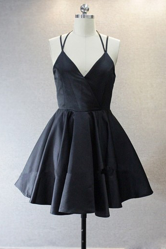 Simple Homecoming Dresses,v-neck Homecoming Dress,sleeveless Homecoming Dresses,short Prom Dresses.black Homecoming Dresses,taffeta Homecoming