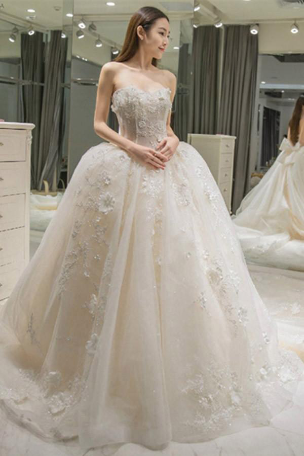 Sweetheart Wedding Dresses,appliques Wedding Dress With Bow-knot, A-line Wedding Dresses,floor-length Wedding Gown,ball Gown Wedding Dress