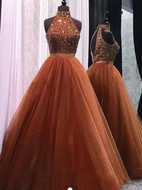 Ball Gown Prom Dresses,floor-length Prom Dress,beading Prom Gown,high Neck Evening Dress,beautiful Prom Dress,open Back Evening Dress