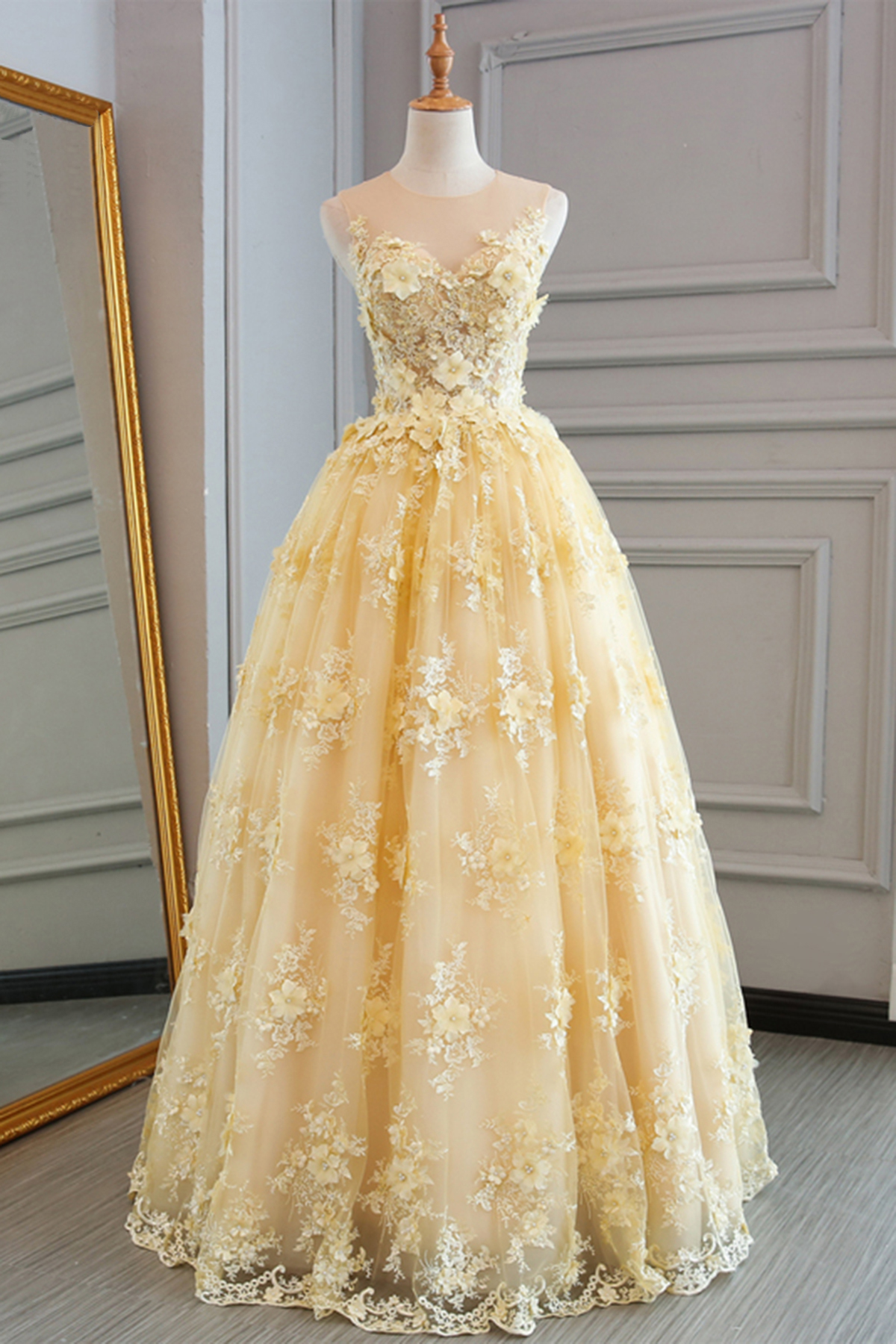 yellow prom dress long
