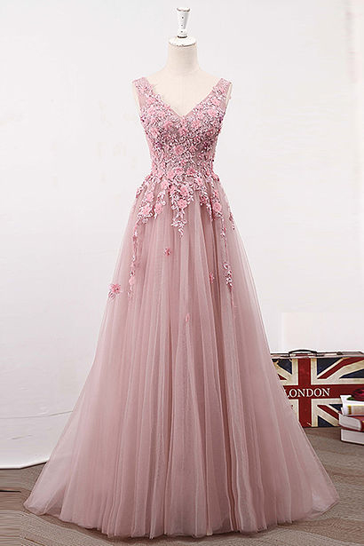 Pink Prom Dresses,lace Prom Dress,a Line Prom Dresses,long Prom Dress,tulle Prom Dresses