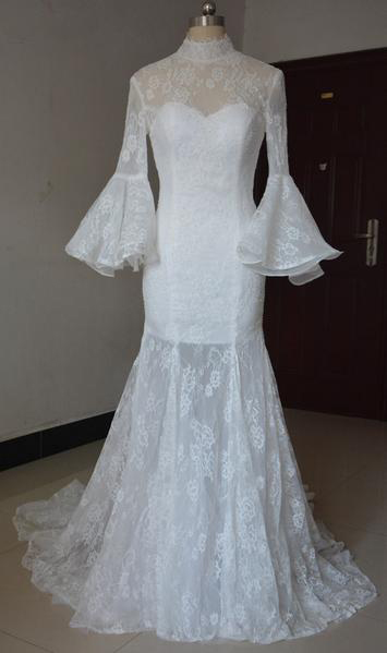 Long Sleeves Wedding Dresses,High Neck Wedding Dress,Lace Wedding Gown,Unique Wedding Dress,Princess Bridals Dress WD59