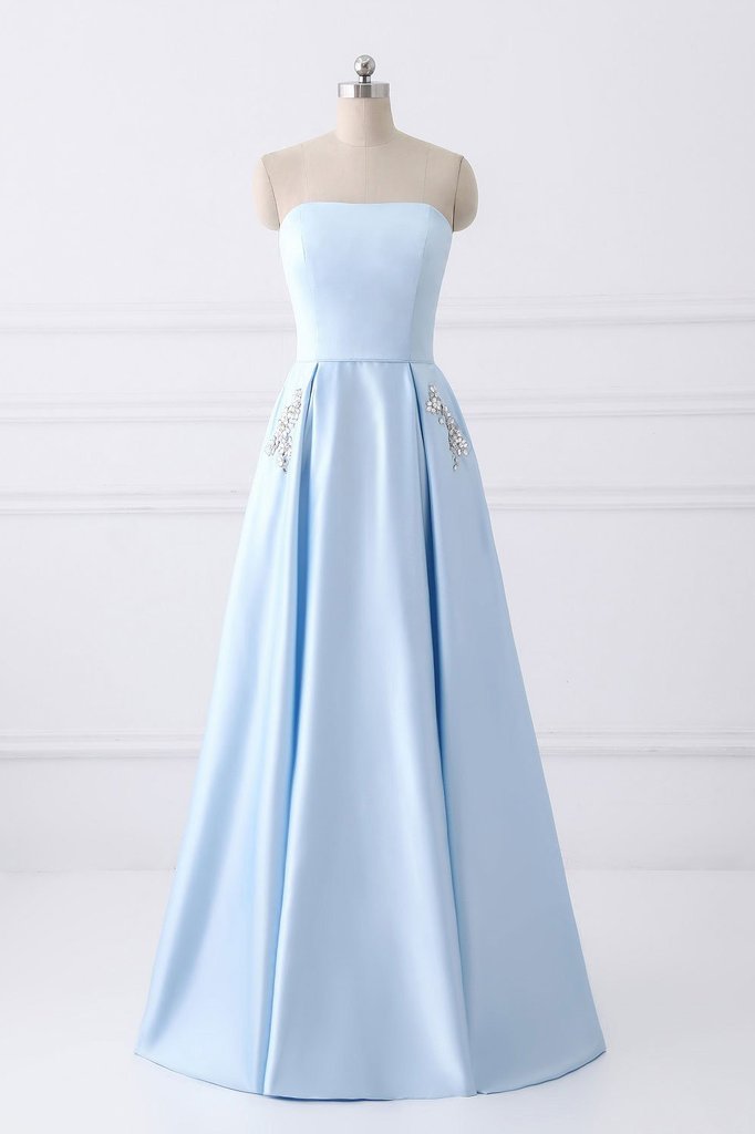 Simple Prom Dress,a-line Prom Dresses,strapless Prom Dress,light Blue Prom Dress, Prom Dress Ds76