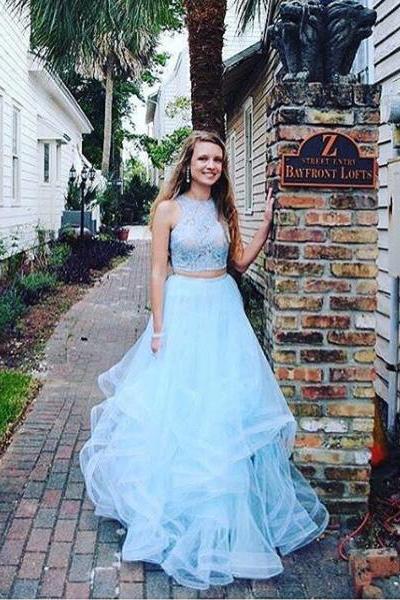 light blue two piece homecoming dress