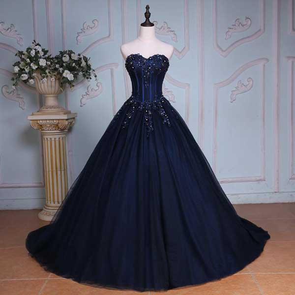 Long Prom Dress,navy Blue Prom Dresses,ball Gown Evening Dress,sweetheart Prom Dresses,appliques Prom Gown,ball Gown Prom Dresses Ds90