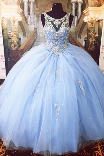Luxurious Prom Gown,Crystal Prom Dresses,Beaded Prom Dress, Ball Gowns Prom Dresses,Blue Quinceanera Dresses DS105