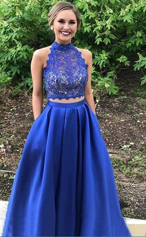 Royal Blue Prom Dress,Two-Piece Prom 