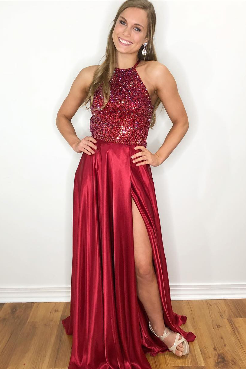 Classic Prom Dresses,A-line Prom Gown,Sequins Prom Dress,Red Prom Dress ...