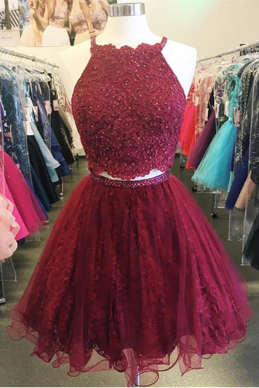 A-line Homecoming Dresses,halter Homecoming Dress,mini Tulle Homecoming Dresses,short Homecoming Dress,burgundy Homecoming Dresses With Beading