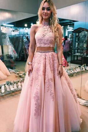 two piece lace prom dresses