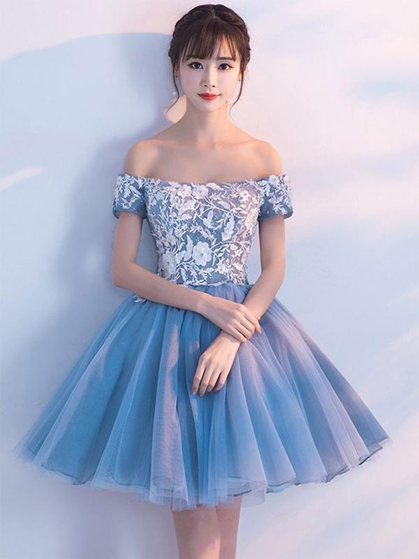 Homecoming Dress,blue Homecoming Dresses,off Shoulder Homecoming Dresses,lace Homecoming Dress,cute Homecoming Dresses Ds413