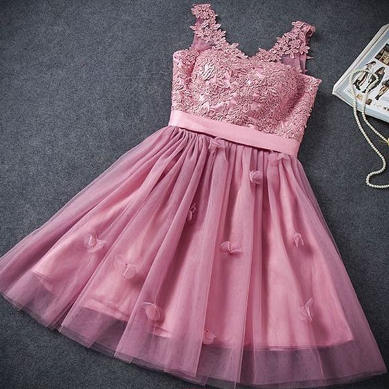 A-line Homecoming Dress,fuchsia Homecoming Dresses,lace-up Homecoming Dress,short Homecoming Dress With Appliques Ds464