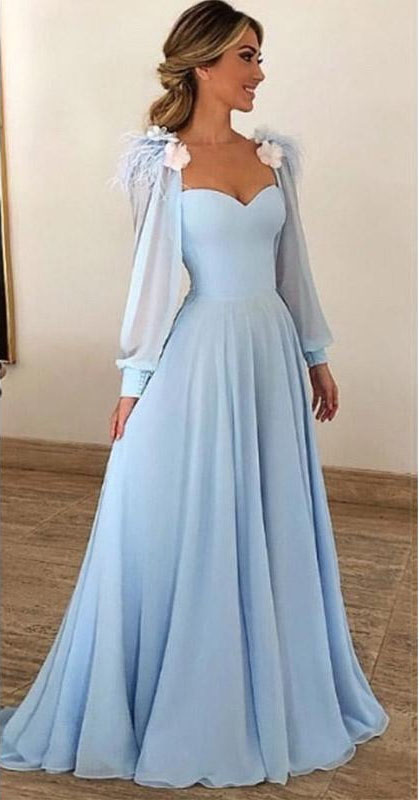 light blue long sleeve gown