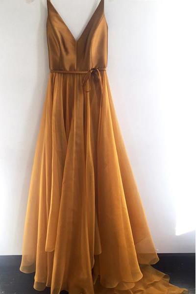 Spaghetti Strap Prom Dress,Gold Prom Dress,Cheap Prom Dresses,Formal Party Dresses DS608