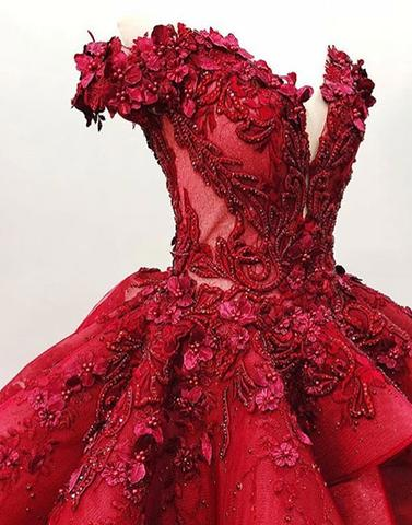 Red Prom Gown,Ball Gown Prom Dress With Beads, Quinceanera Dresses ...